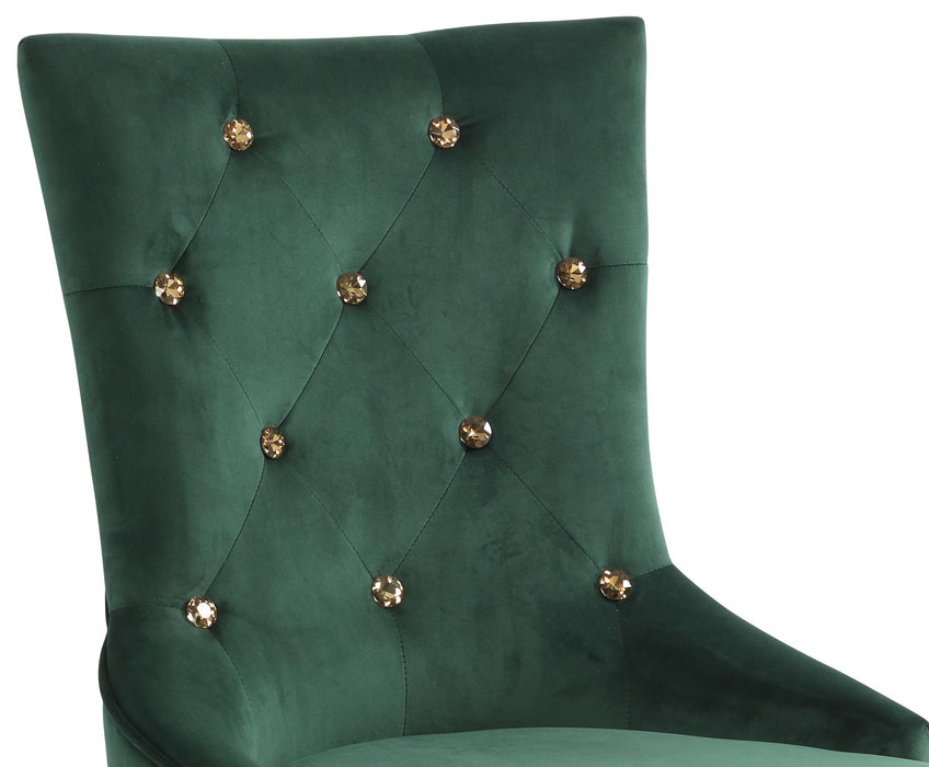 Queen Gold Modern Style Dining Chair in Green Velvet Fabric