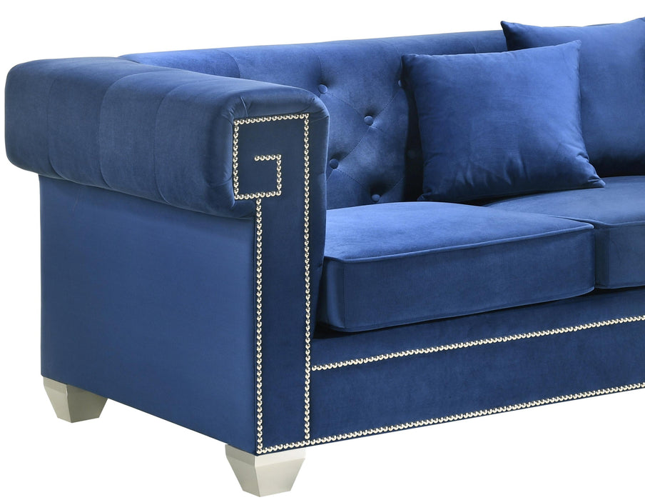 Clover Modern Style Blue Loveseat with Steel Legs