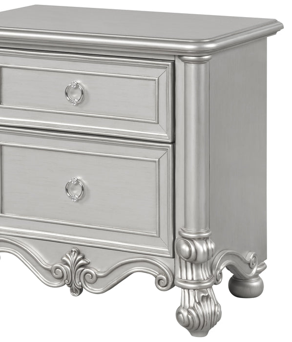 Adriana Transitional Style Nightstand in Silver finish Wood