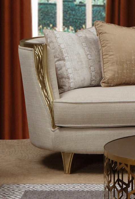 Cora Modern Style Beige Loveseat in Gold finish