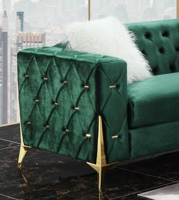 Emerald Modern Style Green Loveseat in Gold finish