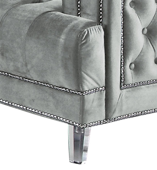 Kendel Silver Modern Style Gray Loveseat with Acrylic Legs