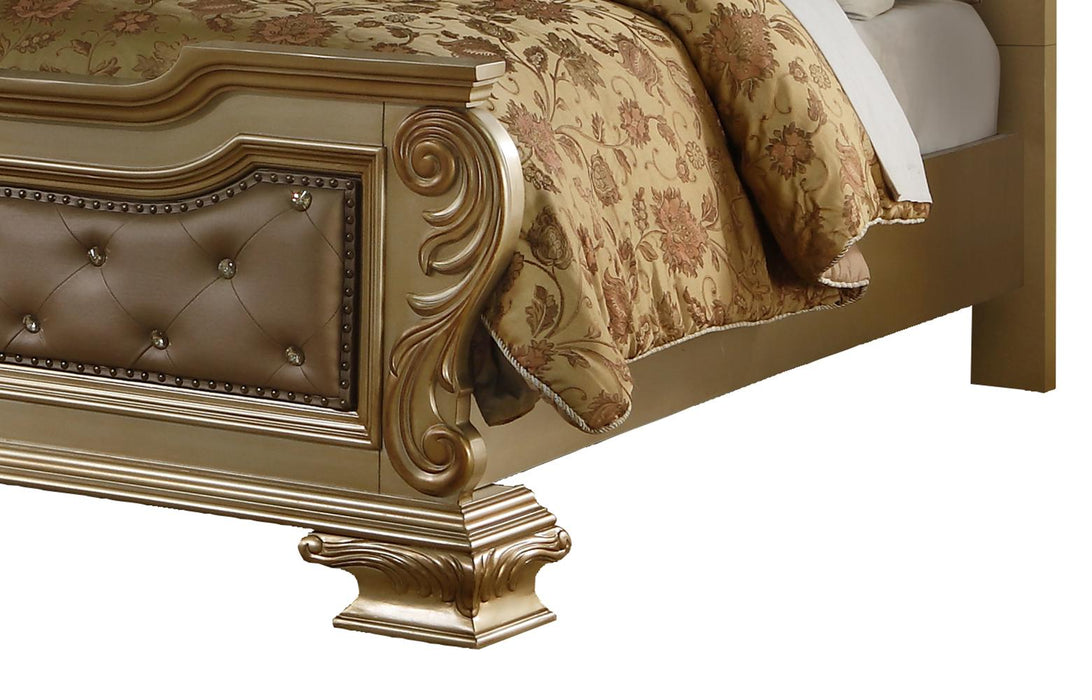 Miranda Transitional Style King Bed in Gold finish Wood