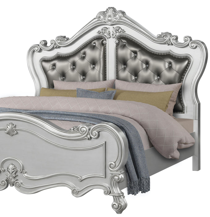 Adriana Transitional Style King Bed in Silver finish Wood