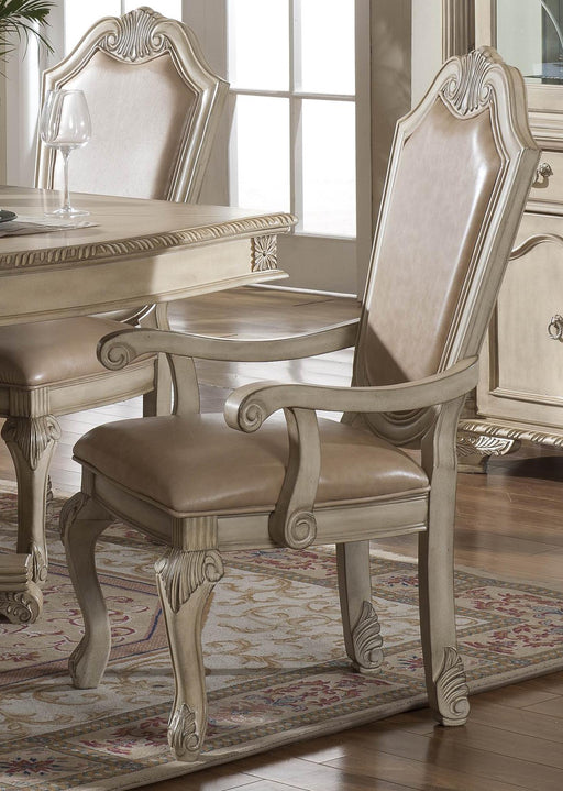 Veronica Antique White Traditional Style Dining Arm Chair in Champagne finish Wood image