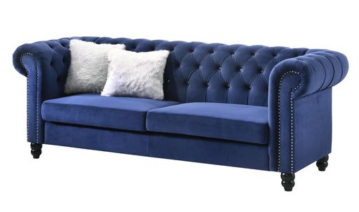 Maya Transitional Style Navy Sofa with Espresso Legs image