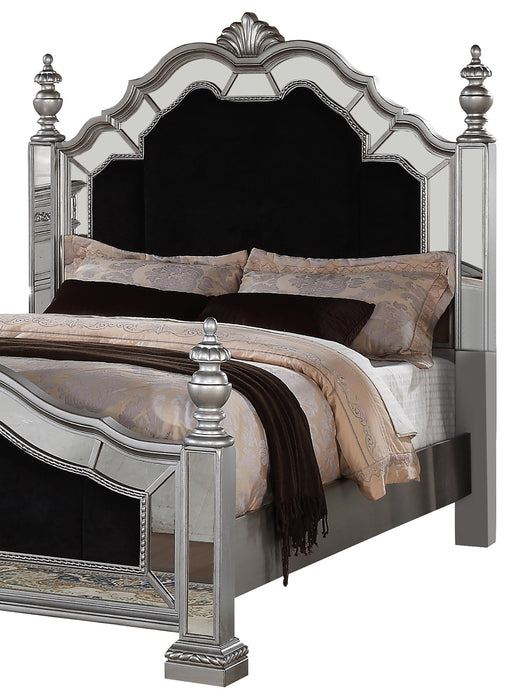 Pamela Transitional Style Queen Bed in Silver finish Wood