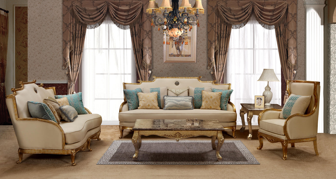 Majestic Transitional Style Loveseat in Gold finish Wood