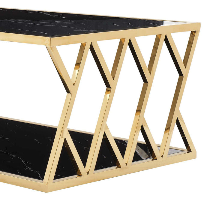 Leah Modern Style Marble Coffee Table with Metal Base