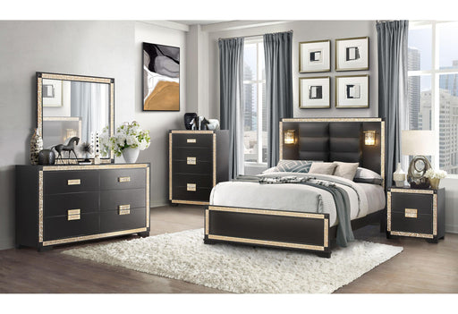 BLAKE BLACK/GOLD QUEEN BED GROUP WITH LAMPS - Brockton Furniture (Brockton, MA)