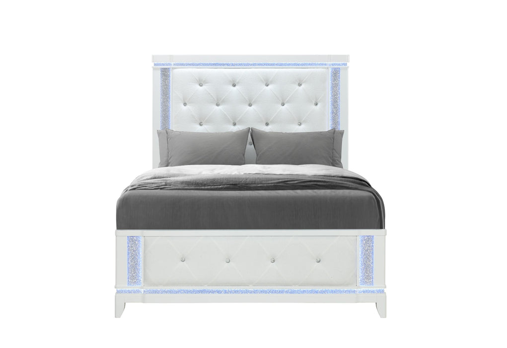 ALINA WHITE QUEEN BED WITH LED - Brockton Furniture (Brockton, MA)