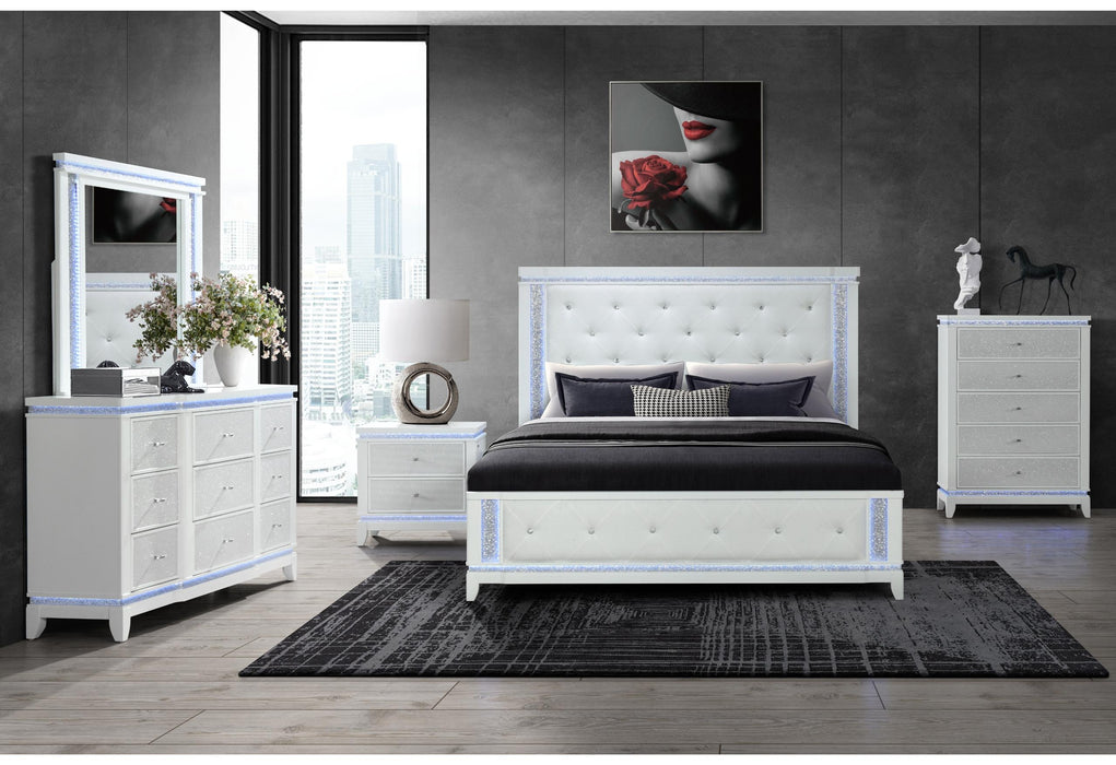 ALINA WHITE QUEEN BED GROUP WITH LED - Brockton Furniture (Brockton, MA)